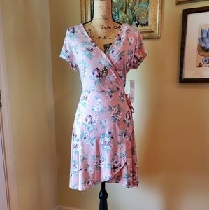 Pink Floral faux wrap dress